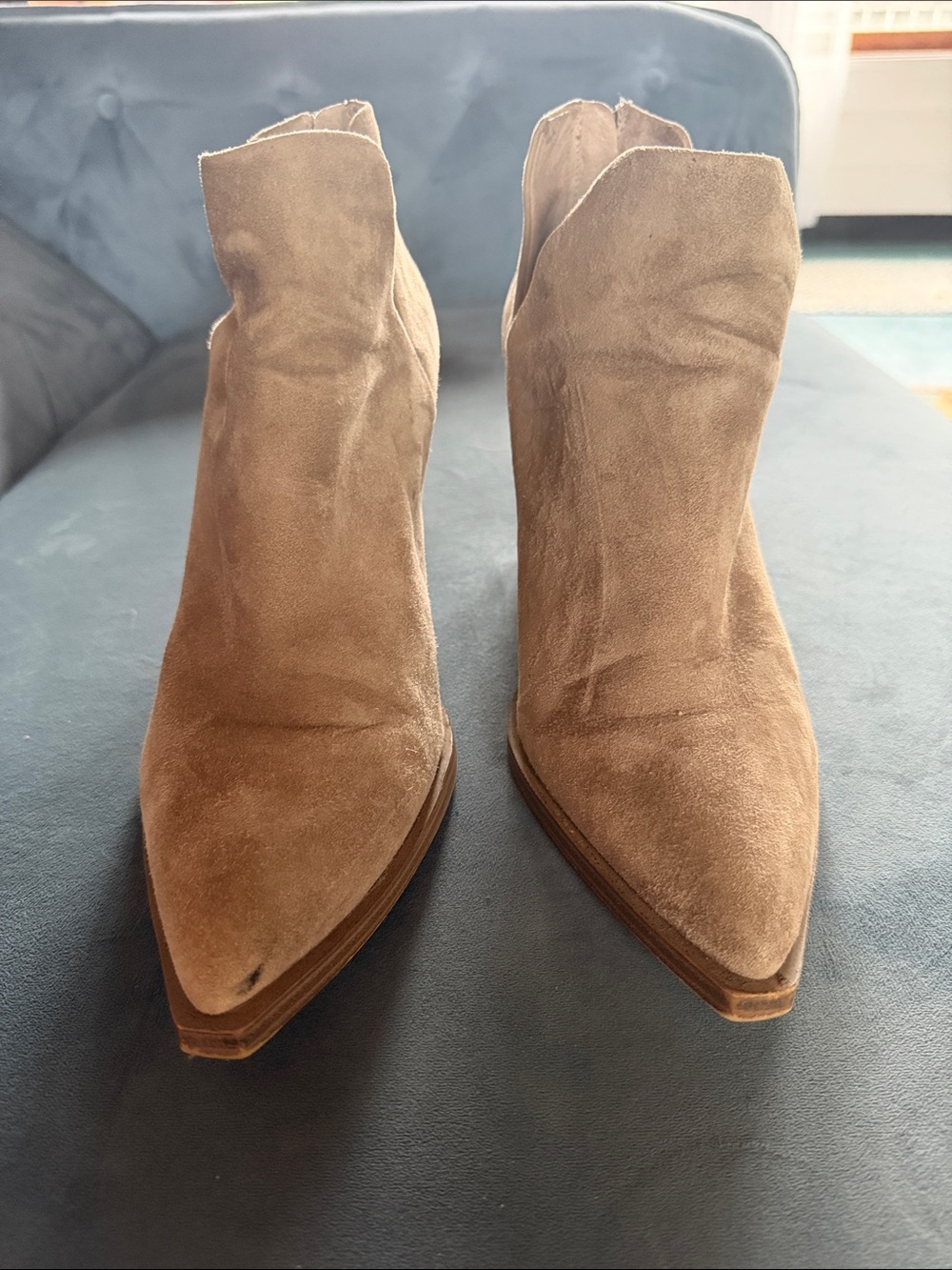 Vince Camuto Tan Suede Pointed Toe Ankle Booties
